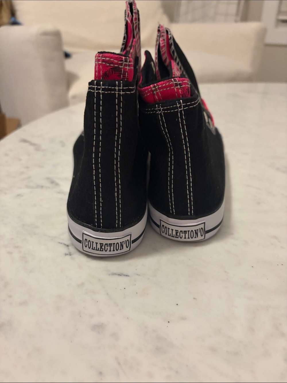 Kids Black High-Top Sneakers with Pink Trim - Picture 2 of 4
